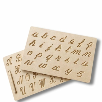 Tablero de Trazado Reversible en Cursiva – Abecedario Montessori en Madera