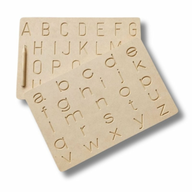 Tablero de Trazado Reversible en Imprenta – Abecedario Montessori en Madera